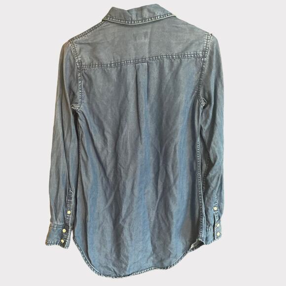 A New Day Womens XS Blue Chambray Half Button Front Long Sleeve Shirt - Picture 3 of 7